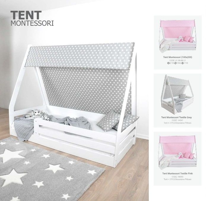 Almila Kinderbett Tenty 100x200 cm in Weiss-Grau