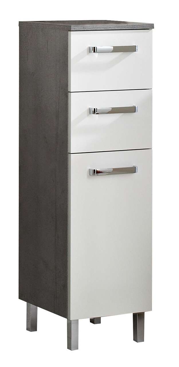 Badschrank- Weiss Glanz- 1 Tre- 2 Schubksten- (BxHxT) 30x101x33 cm