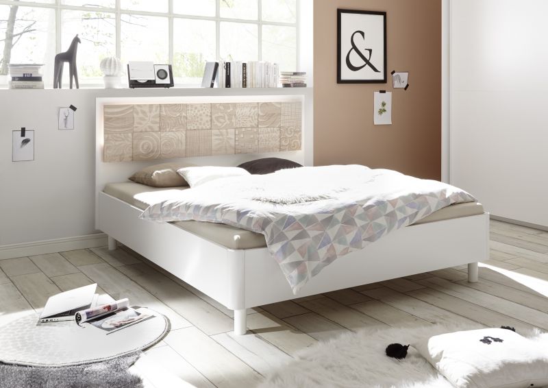 Design Bett in Weiss Sonoma Eiche Xena 180x200