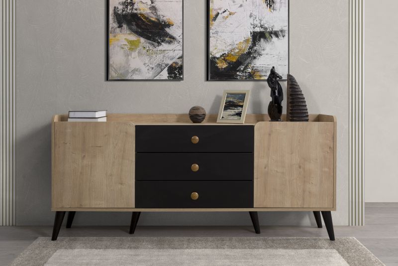 Home Way Sideboard Safir mit Schubksten Eiche Schwarz