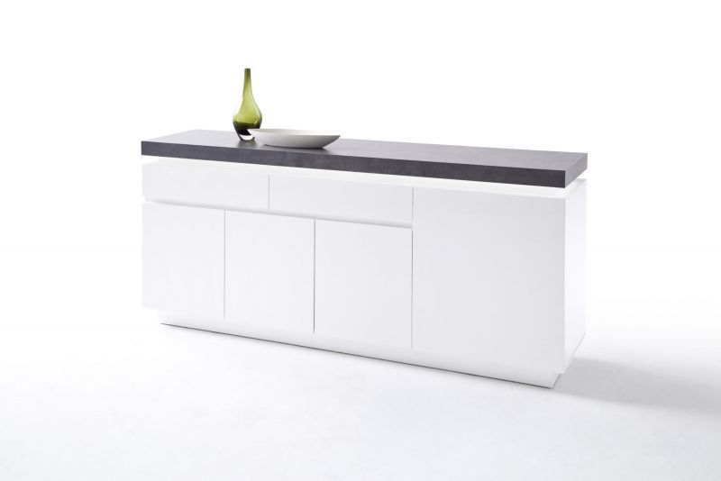 Oregon Sideboard Weiss MDF Beton mit 4 Tren