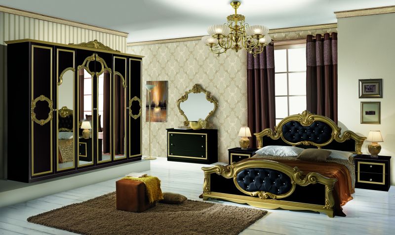 Schlafzimmer Set Schwarz-Gold Bartek 4-triger Schrank