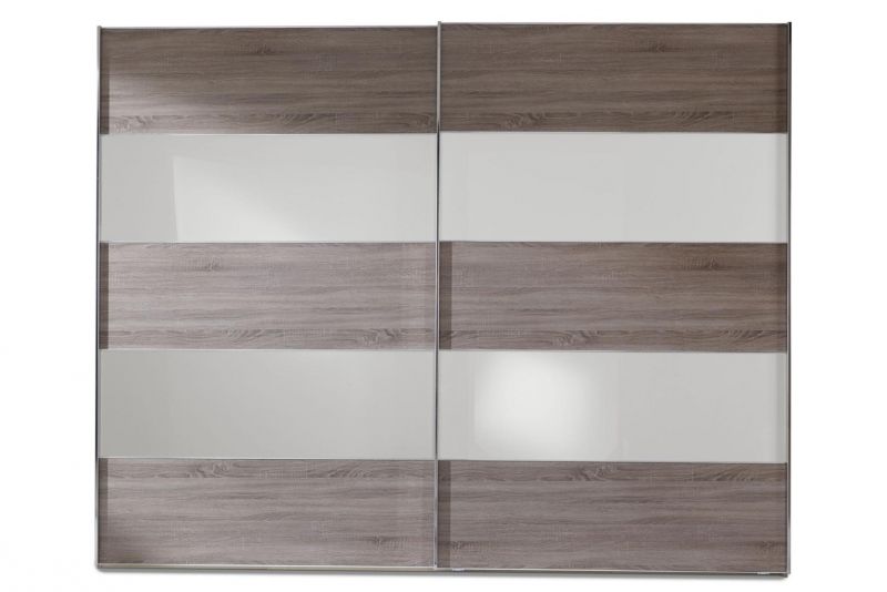 Schwebetrenschrank Genius in Trffeleiche und Glas Weiss in 250 x 236 cm