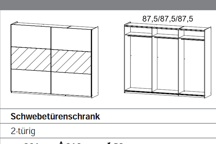 Schwebetrenschrank LORIGA Breite 261 cm Eiche Sonoma - schwarz