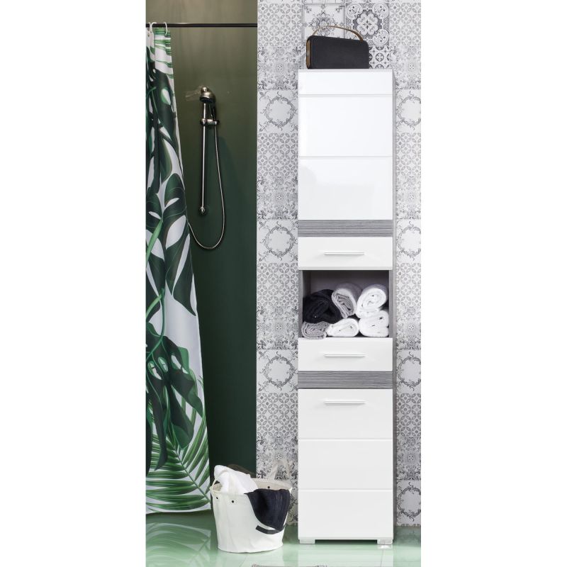 Trendteam Hochschrank Set One 2-trig Weiss Rauchsilber