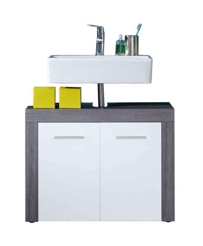 Trendteam Waschbeckenschrank Miami 2-trig in Silber-Weiss